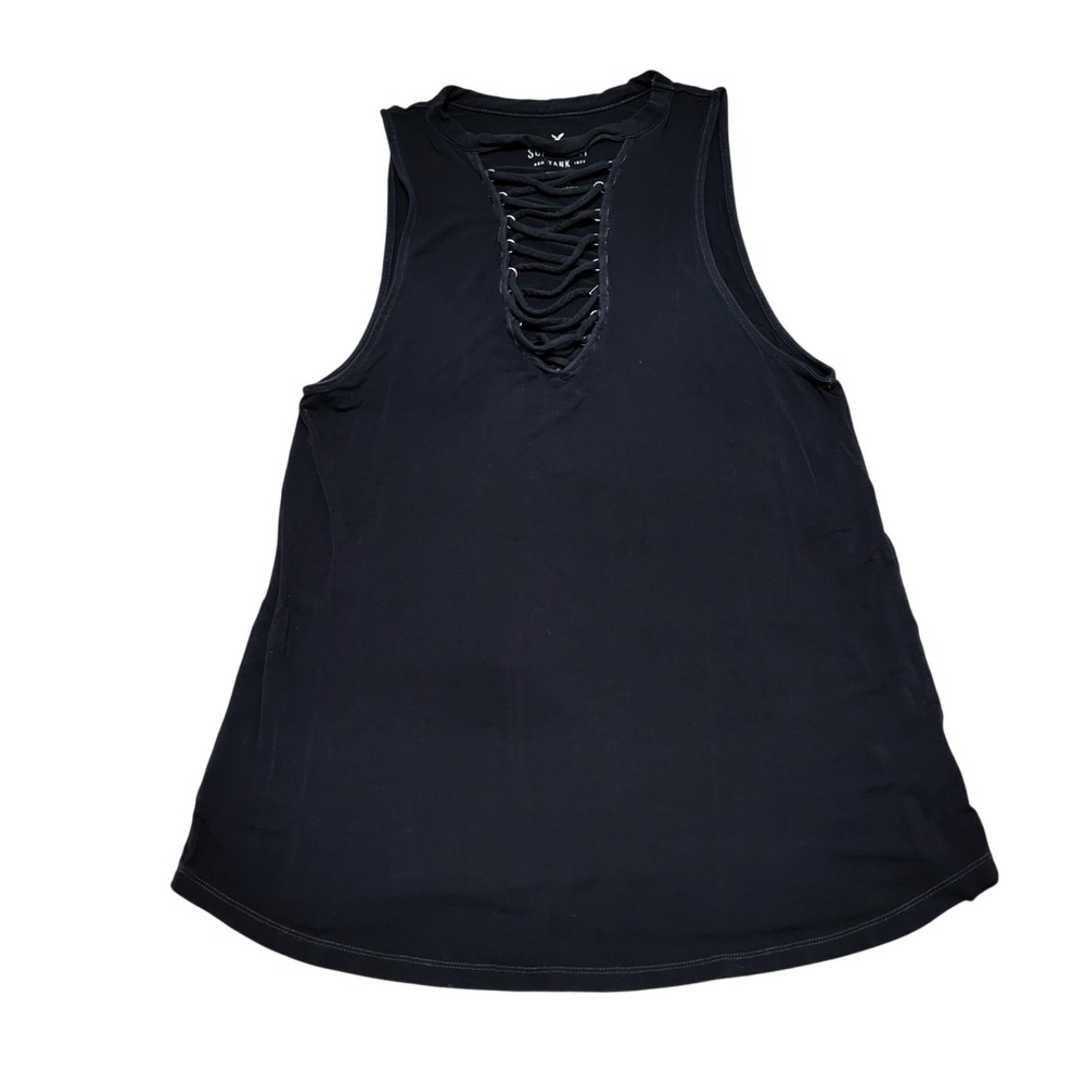 American Eagle Soft & Sexy Tank Top Black Lace Up V-Neck Sleeveless Medium
